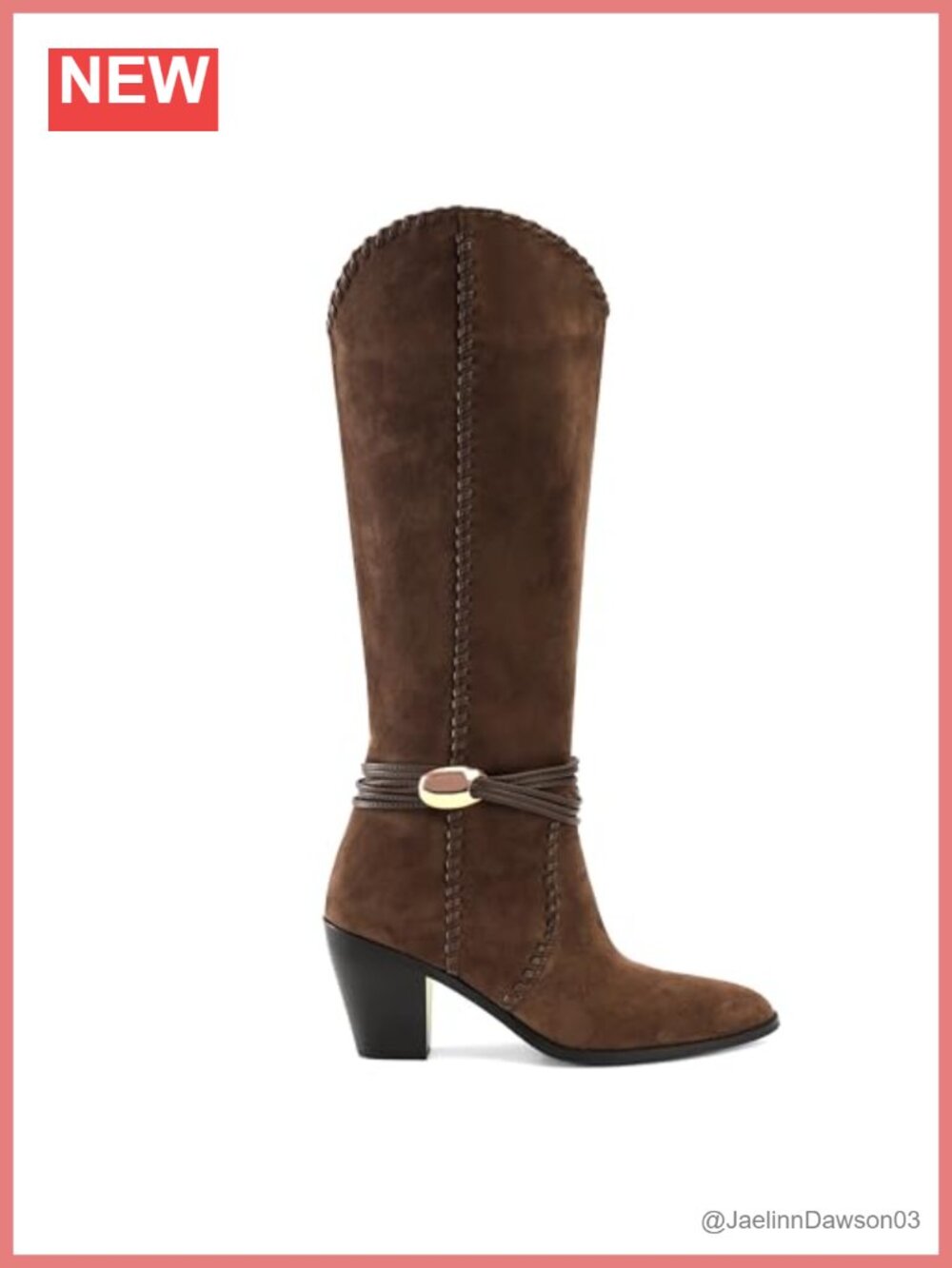 Faux Suede Knee High Cowboy Boots for Women - Chunky Heel Pointed Toe Western